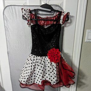 Red Black White Polka Dot Dress, Competition Dance Wear, Adult Small/Youth Large